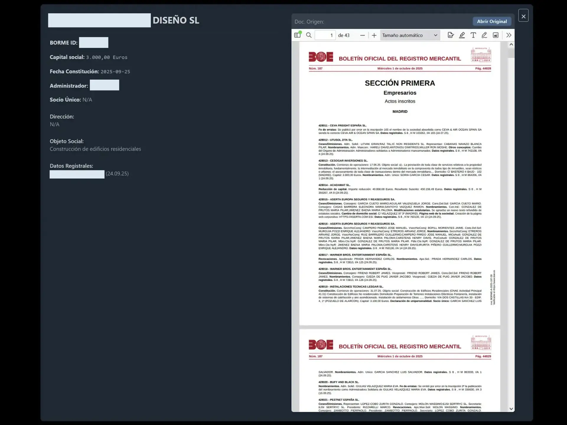 Extractor de nuevas empresas BOE - captura 3